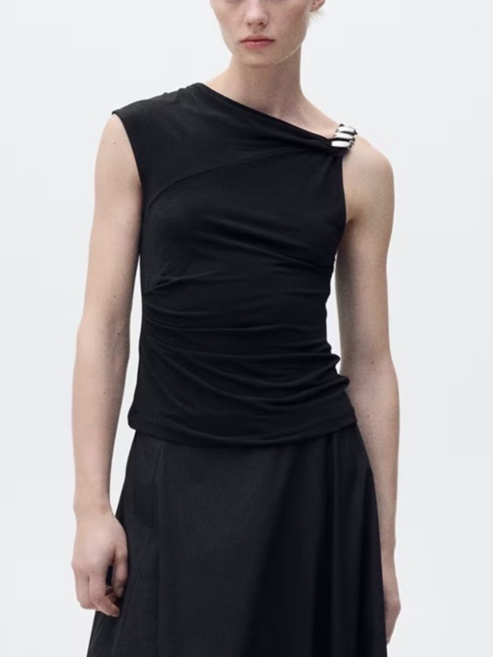 NWT Mango asymmetrical Black sleeveless Top with metallic appliqué small
